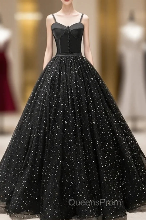 Black Sweetheart Straps Tulle Long Evening Gown Sleeveless Floor-Length Evening Prom Dress Evening Prom Dress shops Main image