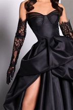 Black Fashion Sexy Taffeta Slit Long Elegant Ball Gown Classy Evening Dress