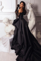 Black Fashion Sexy Taffeta Slit Long Elegant Ball Gown Classy Evening Dress