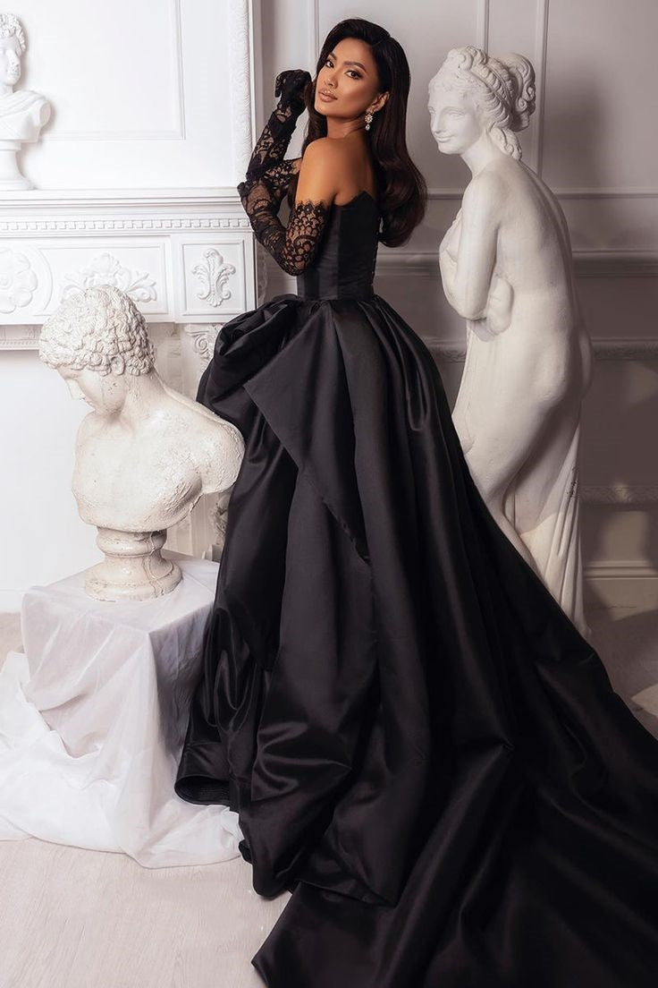 Black Fashion Sexy Taffeta Slit Long Elegant Ball Gown Classy Evening Dress