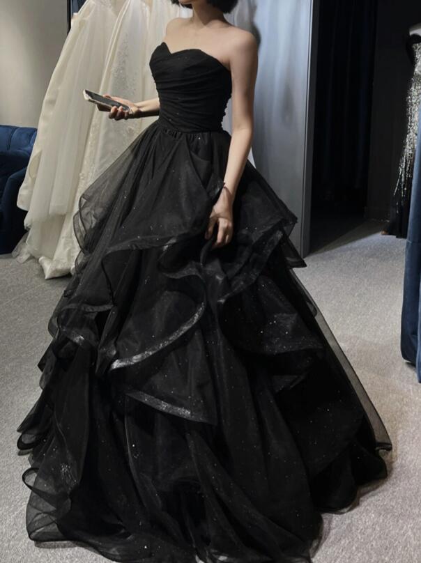 Black Sweetheart Tulle Layers Ball Gown Classy Dress, Black Classy Evening Dress Classy Prom Dress Main image