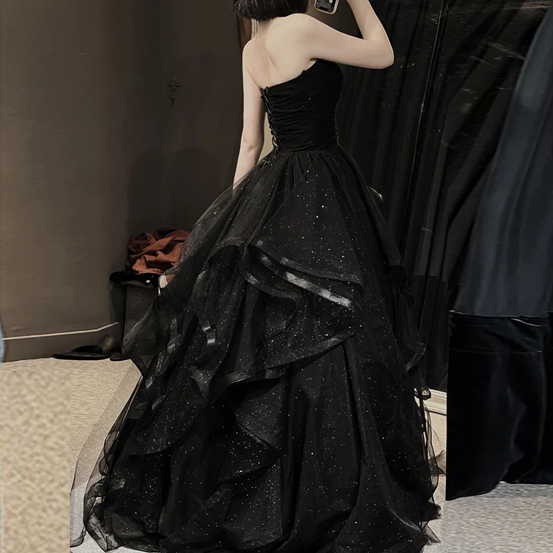 Black Sweetheart Tulle Long Classy Evening Gown, Black Party Dress Classy Prom Dress