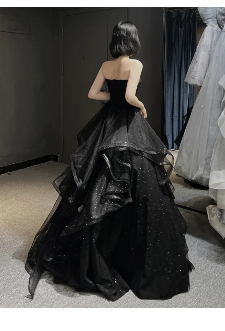 Black Sweetheart Tulle Long Classy Evening Gown, Black Party Dress Classy Prom Dress