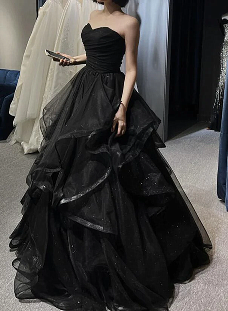 Black Sweetheart Tulle Long Classy Evening Gown, Black Party Dress Classy Prom Dress Main image