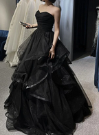 Black Sweetheart Tulle Long Classy Evening Gown, Black Party Dress Classy Prom Dress
