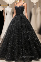 Black Sweetheart Tulle Long Evening Prom Dress, Black Evening Sweet 16 Dress