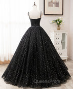 Black Sweetheart Tulle Long Evening Prom Dress, Black Evening Sweet 16 Dress