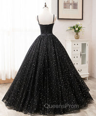 Black Sweetheart Tulle Long Evening Prom Dress, Black Evening Sweet 16 Dress