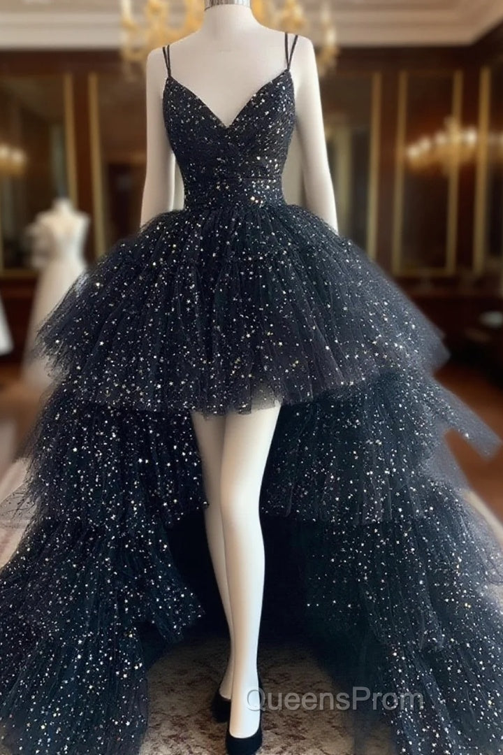 Black Tulle A-Line Layers Long Party Dress, Black Tulle Evening Prom Dress Main image