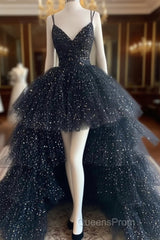 Black Tulle A-Line Layers Long Party Dress, Black Tulle Evening Prom Dress