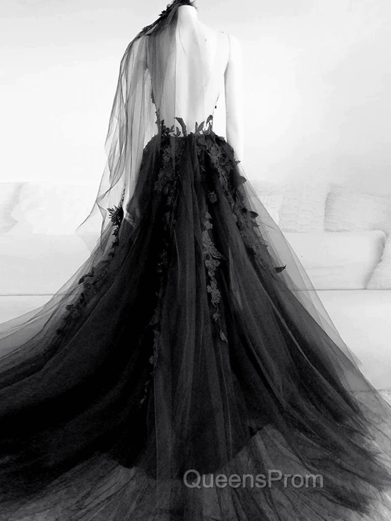 Black Tulle and Lace Long Evening Prom Dress Long Black Floral Evening Dress Evening Prom Dress shops Secondary image