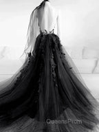 Black Tulle and Lace Long Evening Prom Dress Long Black Floral Evening Dress Evening Prom Dress shops