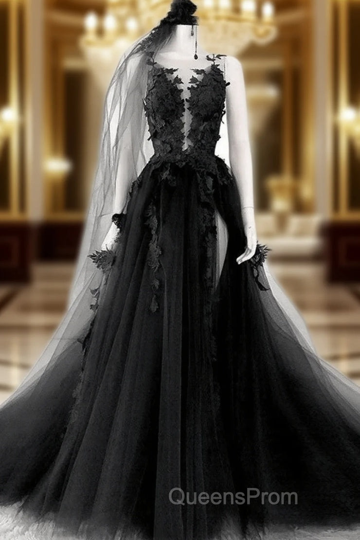 Black Tulle and Lace Long Evening Prom Dress Long Black Floral Evening Dress Evening Prom Dress shops Main image
