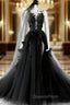 Black Tulle and Lace Long Evening Prom Dress Long Black Floral Evening Dress Evening Prom Dress shops