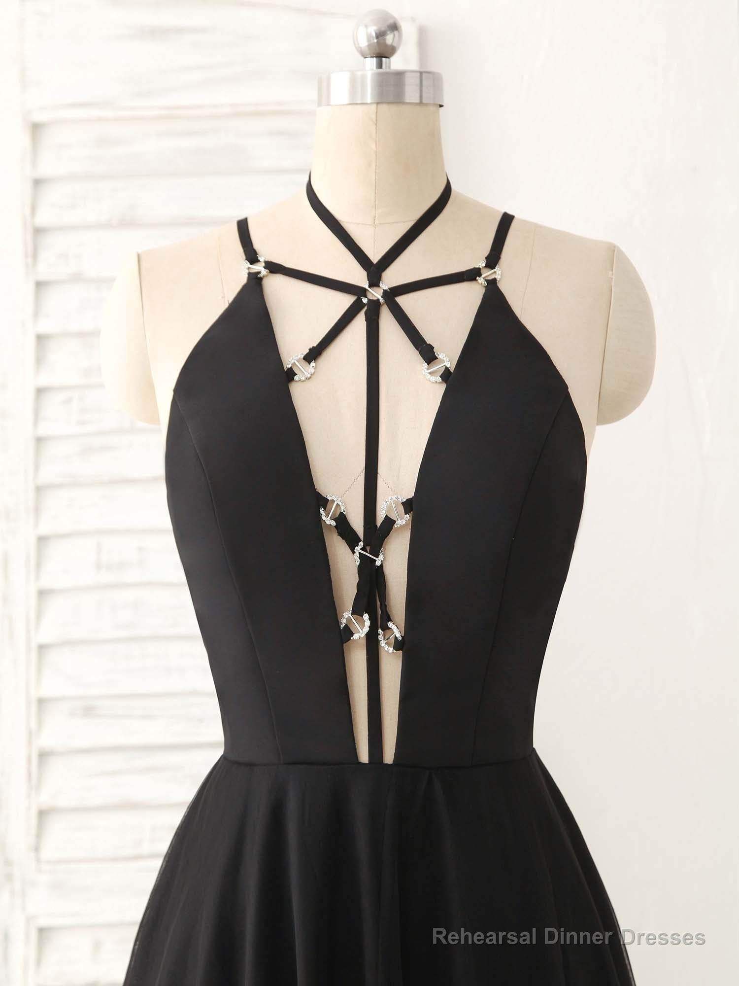 Black Tulle Backless Long Prom Dress, Black Evening Dress