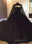 Black Tulle Ball Gown Wedding Party Dress with Cap, Black Lace Evening Gown