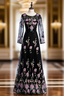 Black Tulle Embroidery Long Sleeve Scoop Evening Prom Dress