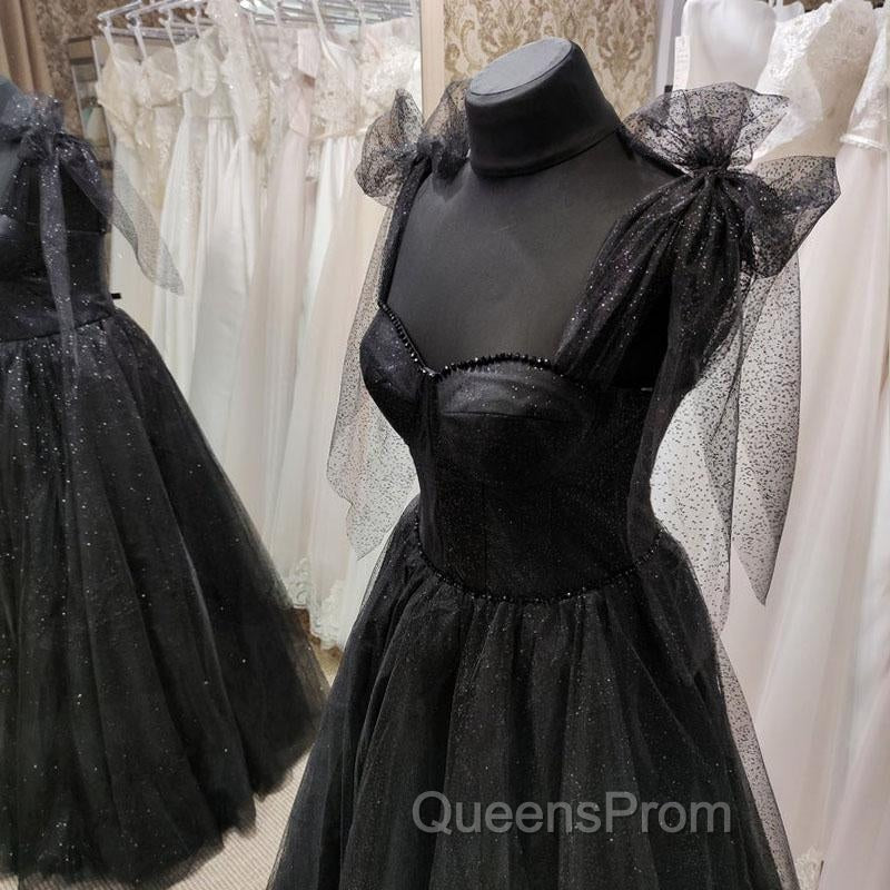 Black Tulle Floor Length Long Party Dress with Slit, Black Evening Dress Secondary image