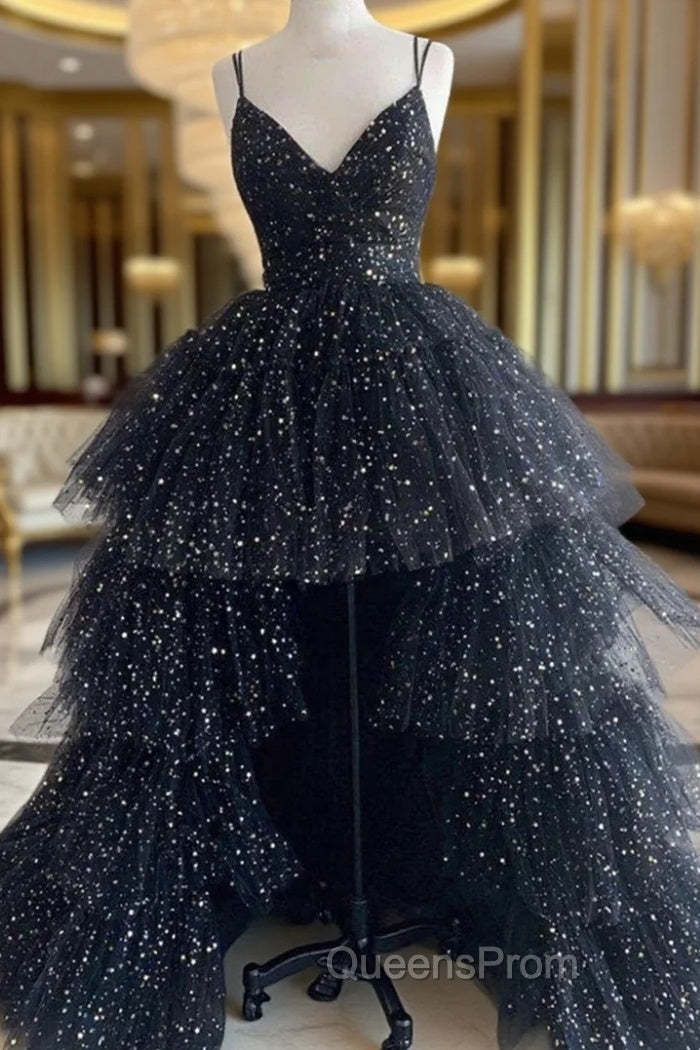 Black Tulle  Spaghetti Straps Evening Prom Dress