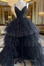 Black Tulle  Spaghetti Straps Evening Prom Dress