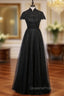 Black Tulle High Neck Cap Sleeve Beading Evening Prom Dress