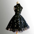 Black Tulle High Neckline Short Homecoming Dress, Black Short Evening Prom Dress