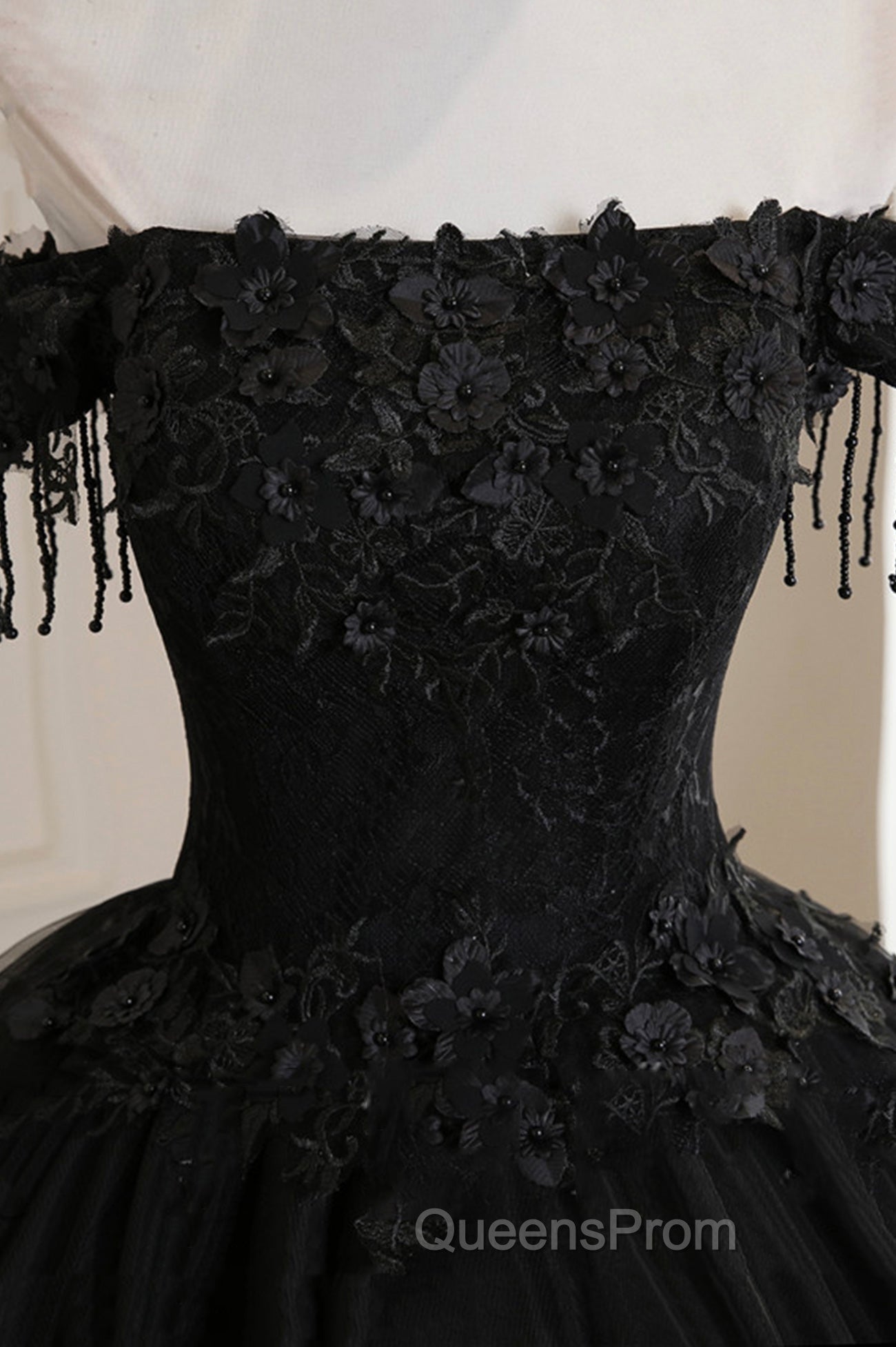 Black Tulle Lace Long Evening Prom Dress, Black A-Line Evening Gown Secondary image