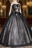 Black Tulle Lace Long Evening Prom Dress, Black A-Line Strapless Evening Gown