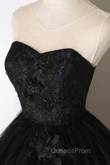 Black Tulle Lace Long Evening Prom Dress, Black Scoop Neckline Evening Party Dress