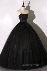 Black Tulle Lace Long Evening Prom Dress, Black Scoop Neckline Evening Party Dress