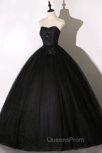 Black Tulle Lace Long Evening Prom Dress, Black Scoop Neckline Evening Party Dress