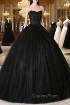 Black Tulle Lace Long Evening Prom Dress, Black Scoop Neckline Evening Party Dress