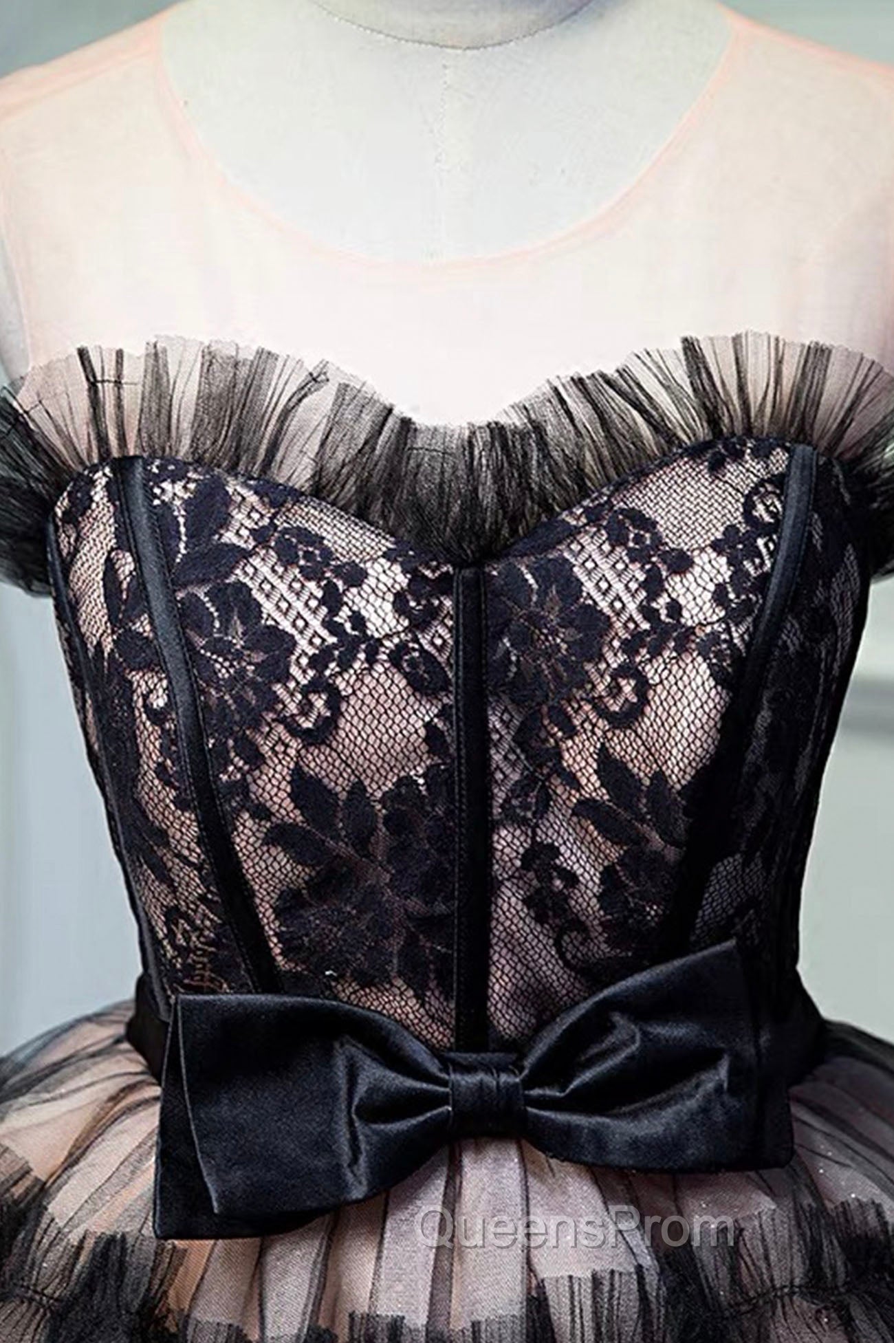 Black Tulle Lace Short Evening Prom Dress, A-Line Black Homecoming Dress Secondary image