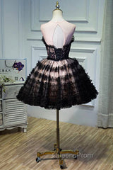Black Tulle Lace Short Evening Prom Dress, A-Line Black Homecoming Dress