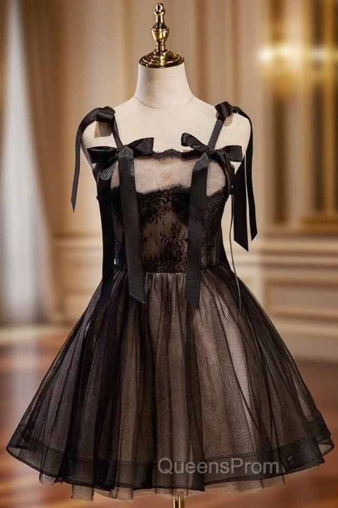 Black Tulle Lace Straps Homecoming Dress Main image