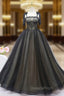 Black Tulle Lace Straps Evening Prom Dress