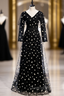 Black Tulle Long Sleeve V-neck Little Daisy Evening Prom Dress