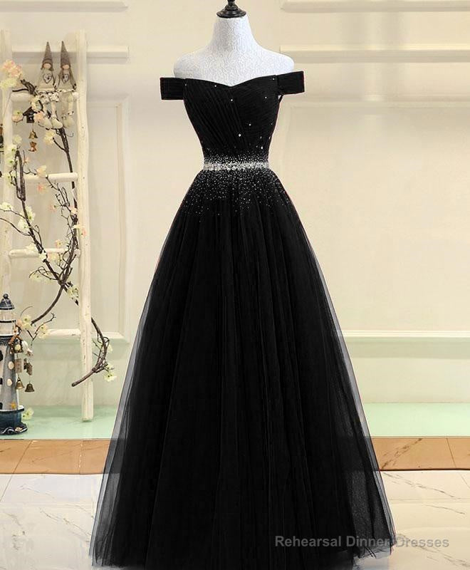 Black Tulle Off Shoulder Beaded Party Dress , Black New Dress for Party Secondary image