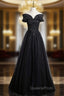 Black Tulle Off the Shoulder Appliques Evening Prom Dress