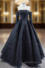 Black Tulle Pleats Strapless Evening Prom Dress With Detachable Sleeve