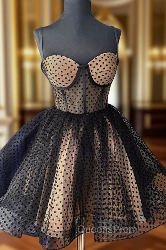 Black Tulle Polka Dots Straps Homecoming Dress Main image