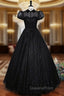 Black Tulle Puff Sleeve Evening Prom Dress