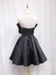 Black Tulle Satin Short Evening Prom Dress, Black Homecoming Dress