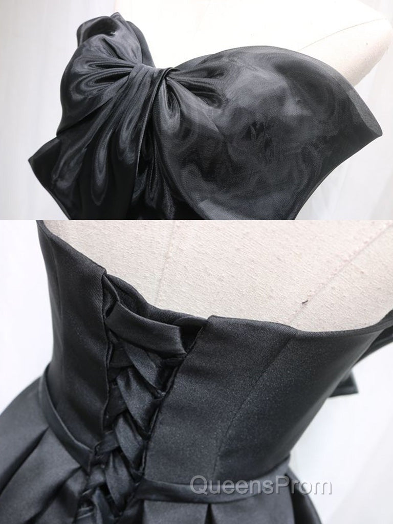Black Tulle Satin Short Evening Prom Dress, Black Homecoming Dress