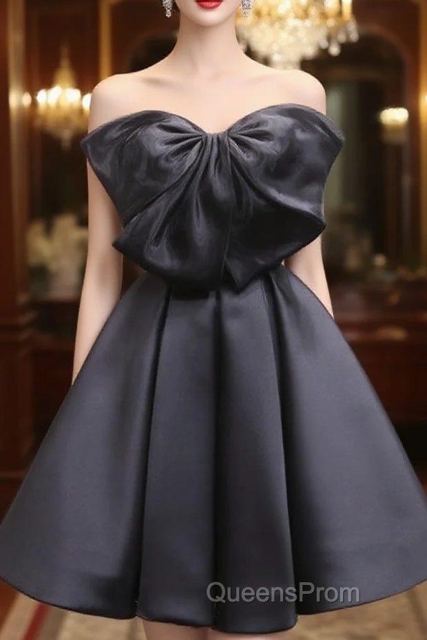 Black Tulle Satin Short Evening Prom Dress, Black Homecoming Dress Main image