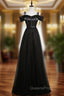 Black Tulle Satin Spaghetti Straps Evening Prom Dress