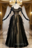 Black Tulle Sequins Beading Spaghetti Straps Evening Prom Dress