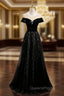 Black Tulle Sequins Cap Sleeve Evening Prom Dress
