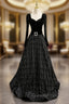 Black Tulle Sequins Long Sleeve Evening Prom Dress