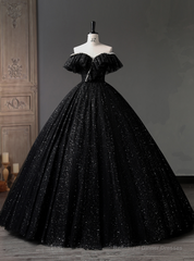 Black Tulle Sequins Off the Shoulder Quinceanera Dress